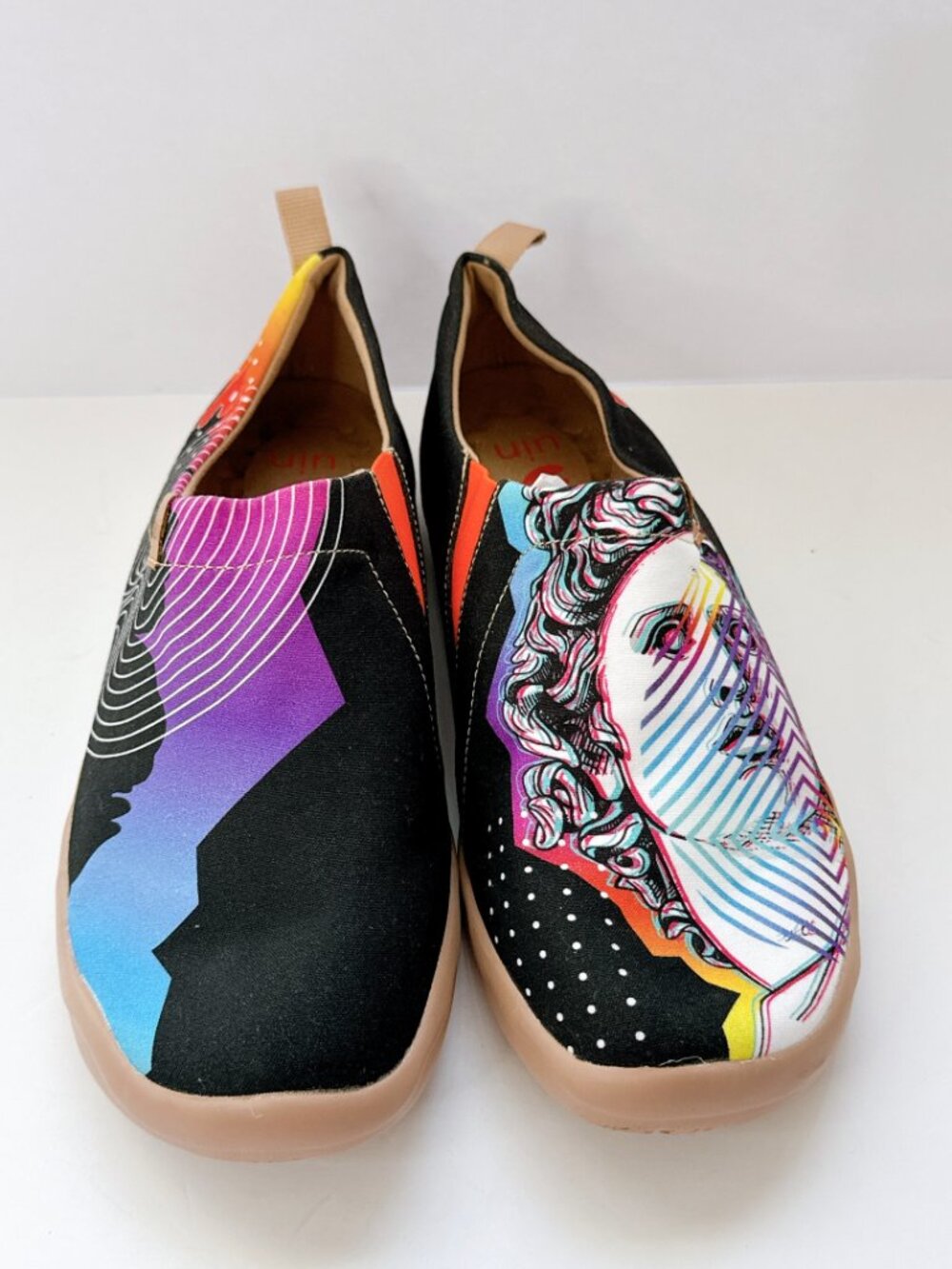 Men’s Size 11 UIN Artistic Face Canvas Slip-On Shoes Black Comfort Flats